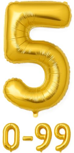 Luftballon 5 Gold | 80 cm Zahlenballon | Folienballon mit Luftröhrchen | Zahlenluftballon für Geburtstag, Jubiläum, Hochzeit, Party & Events | Helium oder Luft | Ballon Zahl | Geburtstagsdeko