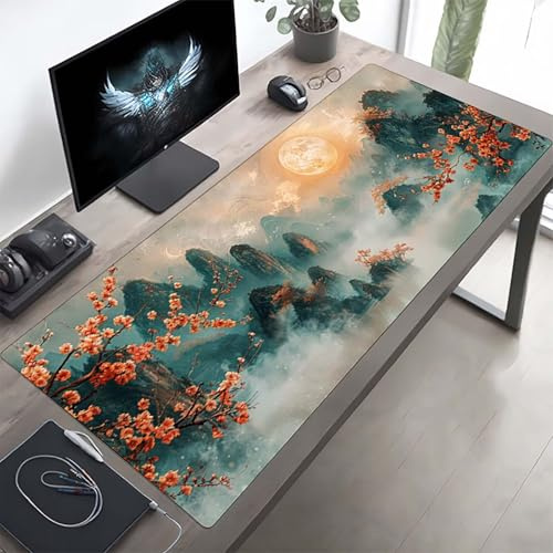 Gaming Mauspad 1600x800x3 mm Gaming Mousepad XXL Blume Rosa Mauspad Schreibtischauflage, Genähte Kanten Mausmat, rutschfeste Gummibasis, Schreibtisch Schutz für Home Büro, Geschenke PjY9020 Z-6