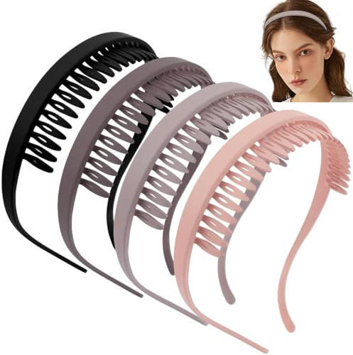 BelleFlair 4er Pack Haarreifen Damen, Haarband im Sonnenbrillen-Design, Rutschfester Haarreif mit Zacken für Brillenträgerinnen, Bequemer Headband ohne Druck für Frauen