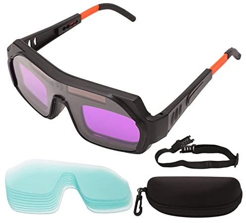 Yosoo Health Gear Automatisk Mörkare Svetsglasögon med 10 St Lins Elastiskt Band och Glasögonpåse, Solcellsdriven True Color Anti-reflex Säkerhetssvetsglasögon Skyddsglasögon
