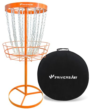 7RiversART Disc Golf Basket Portable Disc Golf Target with Heavy Duty 24-Chains Disc Golf Course Basket Come with Carry Bag Orange