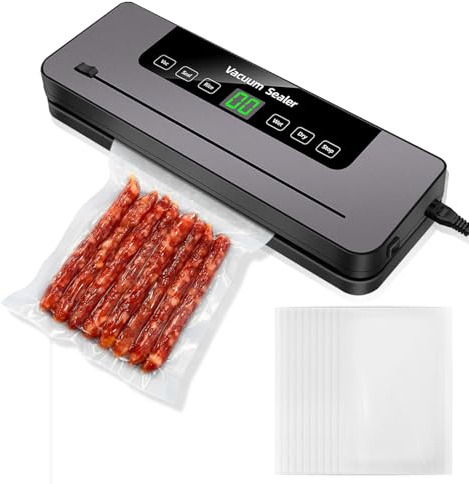 Vacuum Sealer Machine, 5-In-1 Multi Modes Vac Pack Machine Set with Cutter, Purple Light Function, 30cm Seam with 10 Bags for Preserving Meat, Fish, Fruits, and Vegetables, Black