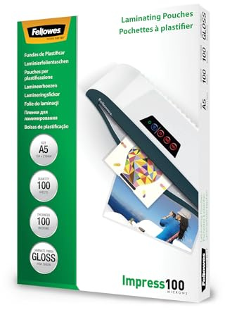 Fellowes Laminierfolien A5, 100 Mikron (2 x 100 mic), glänzend, 100 Stück