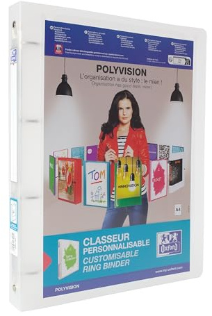Oxford plast-ringbok polyvision DIN A4 4 ringmekanik 3 cm bred presentation-mapp ringbok häftapparat plastmapp transparent, 1-pack