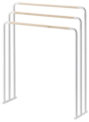 Yamazaki 7467 Plain Bath Towel Hanger, White, Steel/Wood, Minimalist, 70 x 19 x 83 cm (L x W x H)