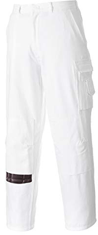 Portwest Painters Trousers Work Pants Protection Protect Overall Decorator Paint, Small White