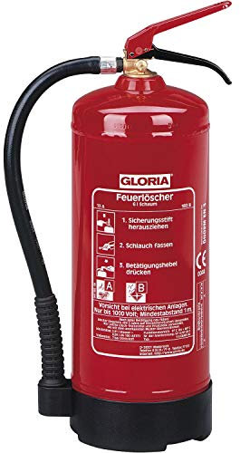 Protex – Schaum-Feuerlöscher SD6 E – 6 Liter – fluorfrei – für die Brandklassen A und B – nach DIN EN 3 – 11 kg – mit praktischer Halterung – mit Prüfplakette – Made in EU