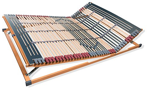 7 Zonen Lattenrost Rhodos® KF | Kopf- und Fußteil verstellbar | 44 Leisten | Kautschukkappen | Querholme BUCHE massiv | Mittelgurt | fertig montiert | TÜV/GS Geprüft ID 1111212908 | 120 x 200 cm