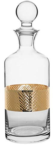 Gin Decanter 1.5L Art Deco Gold Diamond Embossed Band Carafe Spirits Jug with Weighted Stopper