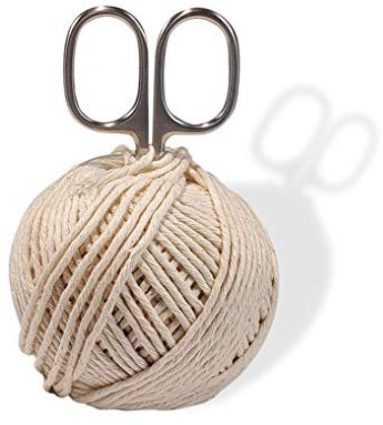 SpitJack All Cotton White Twine, 16 Strand String for Butcher, Baker, Cheese Making. 185 Feet. Stainless Kitchen Scissors