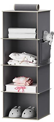 YOUDENOVA Hängeregal Stabiler Hängeorganizer Kleiderschrank Organizer Hängeaufbewahrung Schrankorganizer mit Bambus-Stöcke und MDF-Platten Verstärkt Grau