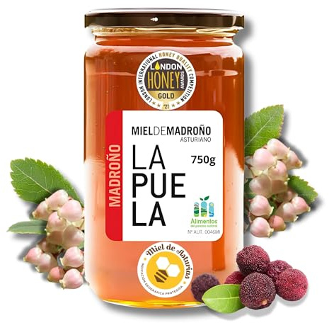 LAPUELA Miel de Madroño 100% Natural. Miel Pura de Abeja Aroma Floral Intenso y Sabor Amargo. Beneficios Saludables y Pura Tradición Más Aroma y Sabor. Producción Artesanal Asturias