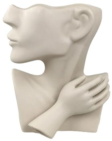 Dekovase Vase Gesicht Blumenvase 25 cm Hoch Deko Modern Design Keramik (Beige)