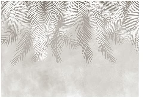 Carta Da Parati Fotografica Foglie Di Palma Piume Calcestruzzo Tropicali - Include Colla - Moderna Design Carta per Pareti Soggiorno Camera Da Letto Fotomurali In Tessuto Non Tessuto TNT (416x254 cm)