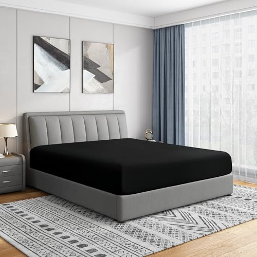 Cathay Home Twin Fitted Sheet - Double Brushed Ultra Soft – Wrinkle & Fade Resistant - 14 Standard Pocket Fitted Sheet Only - Good Fit for 12-16 Deep Mattress (Twin, Black)
