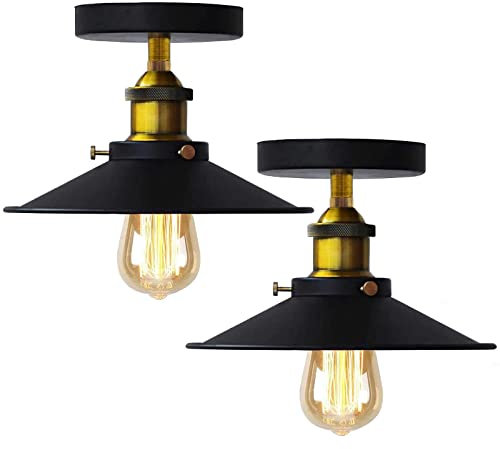 HTRUIYATY 2 Stück Vintage Regenschirm Deckenleuchte Industrielle Retro Deckenlampe E27 Eisenkunst Copperhead Lampenschirm Küche Loft Bar Esszimmer Beleuchtung Schwarz 22 cm