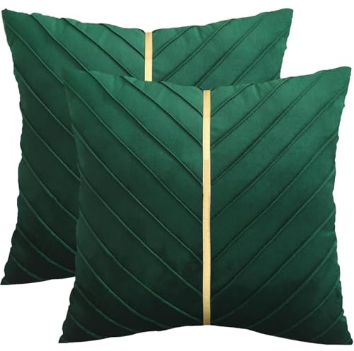 Tosleo 2er Set Kissenbezüge Samt Kissen mit Goldfarbenem Leder 45x45cm Dekokissen Moderne Luxuriös für Sofa Gartenbett Couch Wohnzimmer Sofakissen Bett