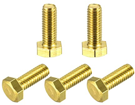 sourcing map Laiton Hexagon Boulons, M6x16mm 5pcs Entièrement Fileté Grade 4.8 Solide Laiton Hexagon Tête Boulon Machine Vis