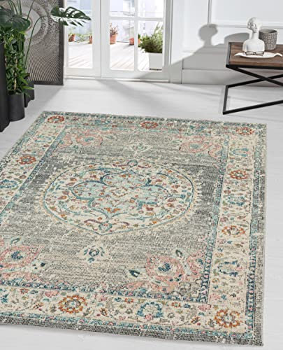 The Carpet Palma - vielseitiger Indoor- & Outdoor-Teppich, modernes Design, Wohnzimmer, wetterfest & UV-beständig, langlebig und pflegeleicht, Balkon, Wintergarten, Grau-Orient, 240 x 340 cm