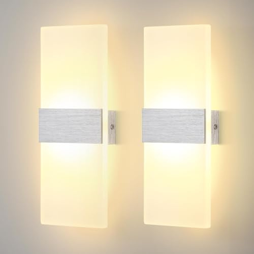 Lightsjoy 2x 12W LED Wandlamp Innen Moderne Wandleuchte up and down Innenbeleuchtung Flur Belechtung für Schlafzimmer Korridor Wohnzimmer Treppe usw Warmweiß