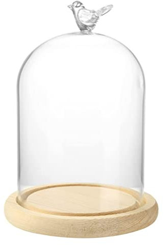 Klarglas-Kuppelglocke mit Holzsockel Trockenblumen-Display-Glasglocke Glockenglas-Display-Cloche for Pflanzen-Lichterketten