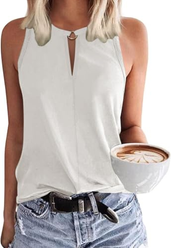 Tanmolo Damen Tank Top Ärmellos Oberteile Sommer Tanktops V-Ausschnitt Blusentop Strand Sexy Vest Top Bluse Weiß, XL
