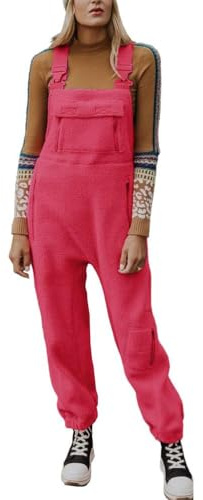 ORANDESIGNE Salopettes femme Polaire Chaude Combinaisons Décontractée Hiver Ample Décontracté Combinaisons avec Poches Vintage Pantalon de Travail en Molleton