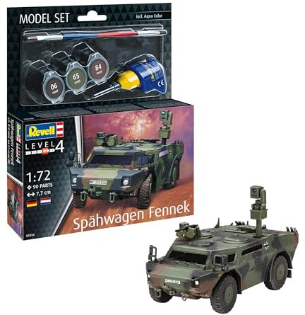 Revell Model Set 63356 Spähwagen Fennek 1:72 Scale Unbuilt/Unpainted Plastic Model Kit with Contacta Professional Glue, Paintbrush & Selected Aqua Color Paints