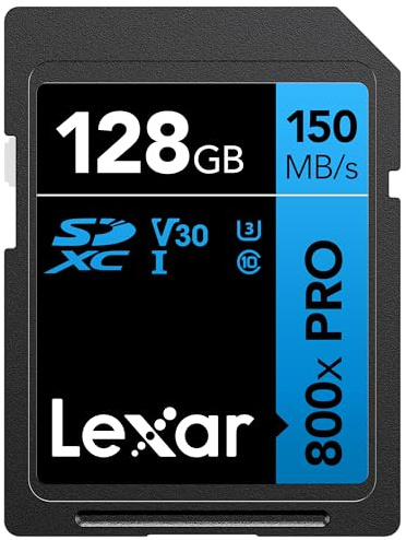Lexar - Tarjeta de Memoria de Alto Rendimiento (800x Pro, SDXC UHS-I, 128 GB, C10, U3, V30, vídeo 4K UHD, hasta 150 MB/s de reproducción, para cámaras réflex Digitales de Gama Media y videocámaras HD