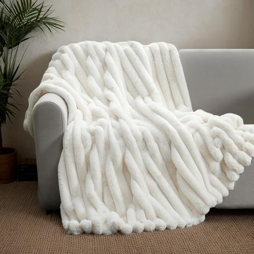 TOPCHANCES Couverture Plaid Polaire Velours Super Chaude,AB Double Couche Couverture en Peluche De Lapin Artificiel Et Duveteuse Canape Polaire Poil Douce Et Confortable(Blanc Cassé,100x160cm)