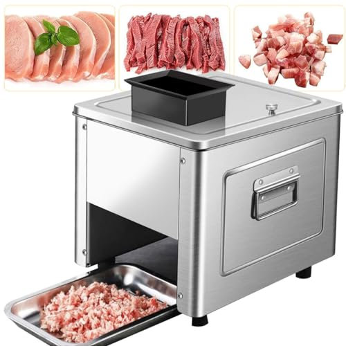 Máquina Cortadora De Carne Comercial, Cortadora De Carne para Rebanadas De Carne/Carne Desmenuzada De Acero Inoxidable 330Lb/H, Tiras De Rodajas En Cubos 3 En 1,10mm