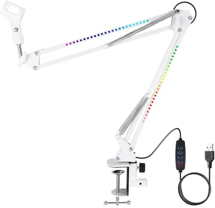 Micfuns R35 Verstellbarer Mikrofonständer Professioneller Mikrofonhalter mit Spinne und Adapter für Studioprogrammaufnahmen Rundfunk TV-Sender Kompatibel mit Blue Yeti Mikrofon (weiß)