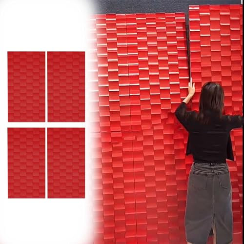 2x4 Ft Large PU 3D Wall Panels for Interior, 3D Textured Wavy Wall Panels Decorative Wall Cladding, 1/2/4/6-pack Drop Ceiling Tile Covering Panels(Red,4pcs)