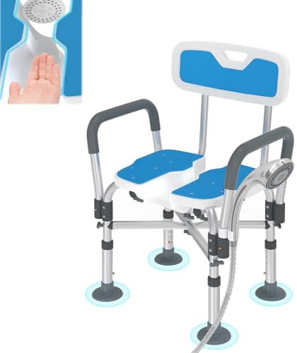 NAIZY Duschhocker Badewannensitz 74-84,5 cm Höhenverstellbar Duschstuhl für Senioren Anti-Rutsch Badhocker mit Rillendesign und Gekreuztes Aluminium-Rahmen