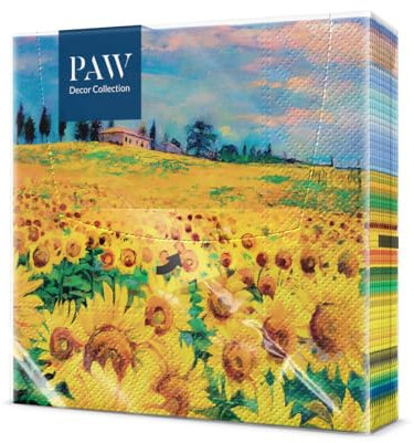 PAW - Servilletas de Papel 3 Capas (33 x 33 cm) | 20 Unidades | Servilletas Decorativas con Temática de Otoño | Diseño de Girasoles | Ideal para Decoración Otoñal y Eventos | Color: Painted Sunflowers