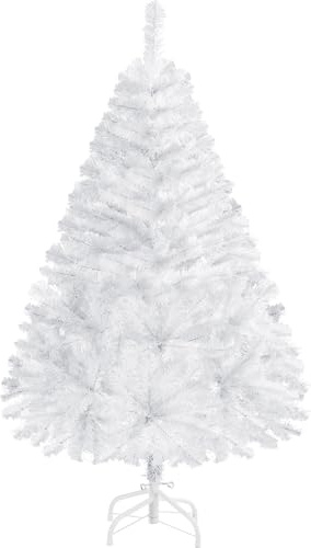 Yaheetech 4ft/124cm Artificial Christmas Tree Bushy, Foldable Stand, White | 208 Tips Xmas Tree | Quick Assembly | Metal Base, PVC Powder-Coated Steel | For Home, Holiday, Decoration Indoor & Outdoor