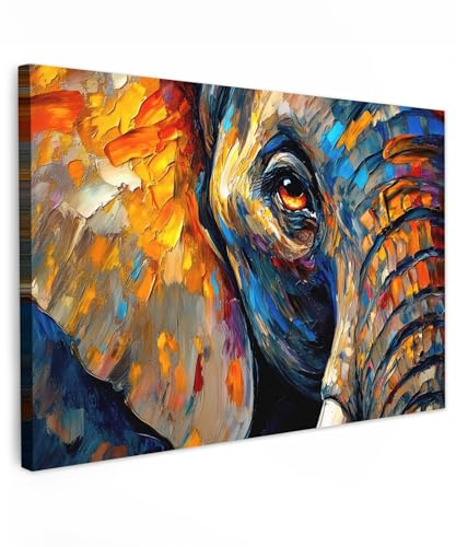 MuchoWow© Leinwandbild Groß XXL Dekoration Wohnzimmer Bilder Pictures Wall | 120x80 cm - Decoration Living Room Wohnungs Deko Moderne Bild Elefant - Kunst - Tiere