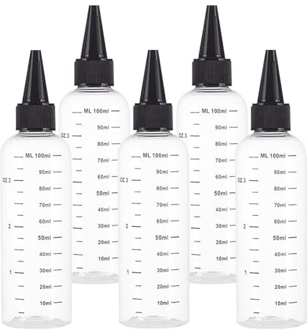 Quetschflasche, 5 Stück 100ml Transparent Squeeze Flasche mit Skala, Applikator Flasche Haare , Abgestufte Quetsch Dosierflaschen, Für Öle, Lotion, Gele(Schwarzer)