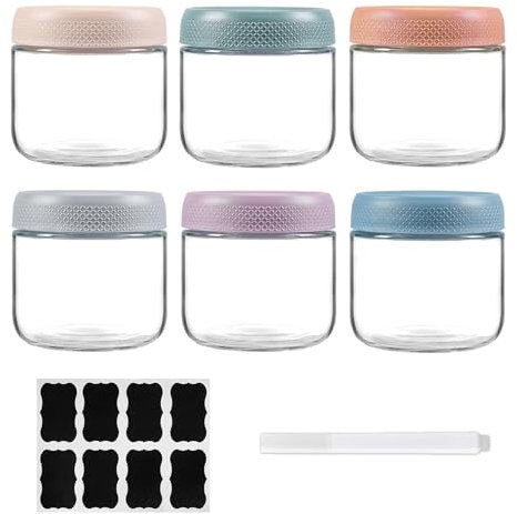 ZhouZGlass 6 pack 10oz Overnight Oats Containers with Lids, Glass Jars with Airtight Lids, Wide Mouth Mason Salad Jars, Glass Food Storage Containers for Snacks Yogurt Spice Sugar