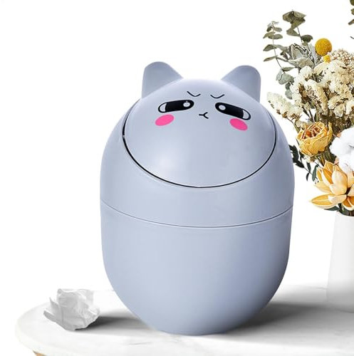 pattumiera da tavolo, pattumiera da tavolo piccola, graziosa pattumiera da scrivania con 3 rotoli di sacchetti della spazzatura, pattumiera a forma di gatto dei cartoni animati, pattumiera p