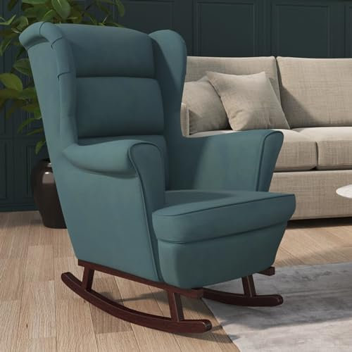 Xichuzi Schaukelstuhl mit Massivholz-Gummibeinen Blau Samt, Stillsessel, Relaxstuhl, Lesesessel, Fütterungsstuhl, Relaxsessel - 329362