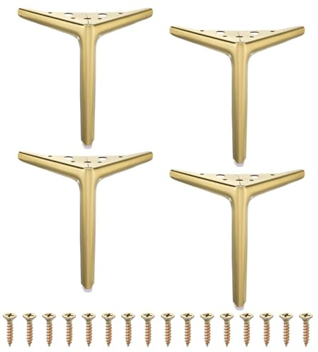 QUARKZMAN 4 Stück Metallmöbelfüße 7 Zoll DIY Ersatzbeine Gebürstetes Gold | Dreieckige schwere, für Bett Tisch Schrank Sofa Stuhl