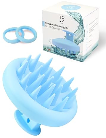 TRE PURI® Massaggiatore cuoio capelluto – Spazzola cuoio capelluto in silicone 100% Ecologico e Super Morbido – Materiale Naturale Riciclabile - Marchio ITALIANO - OMAGGIO elastici capelli ed E-book