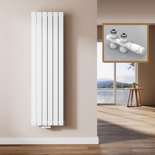 EMKE Design Heizkörper Flach mit Multiblock 1600x460 mm Vertikal Flachheizkörper mit Mittelanschluss, Doppellagig Weiß Paneelheizkörper Wandheizkörper für Bad, Schlafzimmer & Wohnzimmer, 1449W