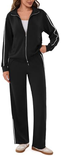 Terecey Conjunto Deporte Mujer 2 Piezas – Conjunto Chándal Mujer con Colores Contrastantes Sudadera con Cremallera y Pantalón Recto con Cordón para Casa y Ejercicio
