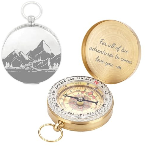 Uniqora Personalisierter Kompass Geschenk für Männer, kompass mit Gravur personalisiert mit hochpräzisen magnetischen Nadel - Geschenke für ihn, Ehemann, Freund, Vatertag und Weihnachten.