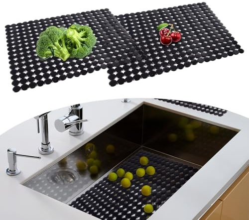 2 Piezas Alfombrilla Protectora para Fregadero, Alfombrillas Cocina para Fregaderos de Cerámica de Acero Inoxidable Protector PVC Tapete Escurridor de fregadero Drenaje Rápido, 40 x 30 cm