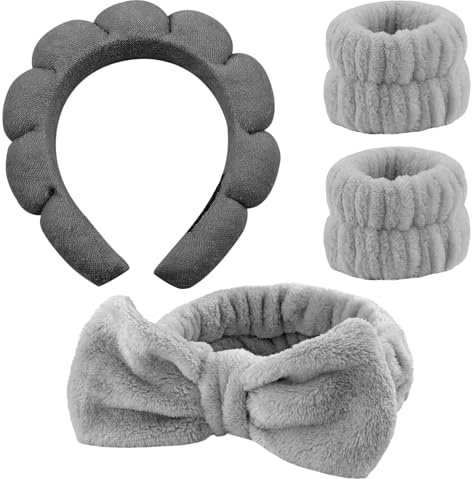 4 stycken hårband kosmetika, spa pannband för att tvätta ansiktet hudvård pannband, smink hårband, pannband handled tvättband set för kvinnor flickor yoga sport dusch sminkborttagning