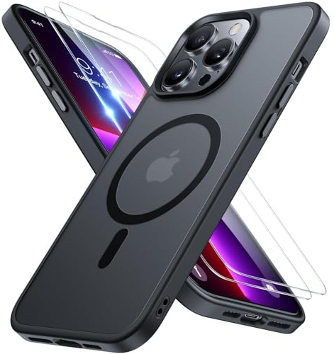 Miracase für iPhone 13 Pro Hülle mit Magsafe & 9H+ Panzerglas, Schwarz | [TOP Militärschutz & Magnetkraft] Stoßfest Kratzfest mit Samtiger Haptik Langlebig Handyhülle für iPhone 13 Pro 6,1