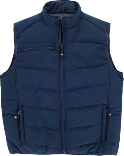 WORKTEAM Chaleco Acolchado, Cuello Alto con Cremallera, Bolsillos Interiores, Solapa Protectora y Ribete Elástico, Ropa Laboral Ligera y Resistente. Hombre-Marino-L